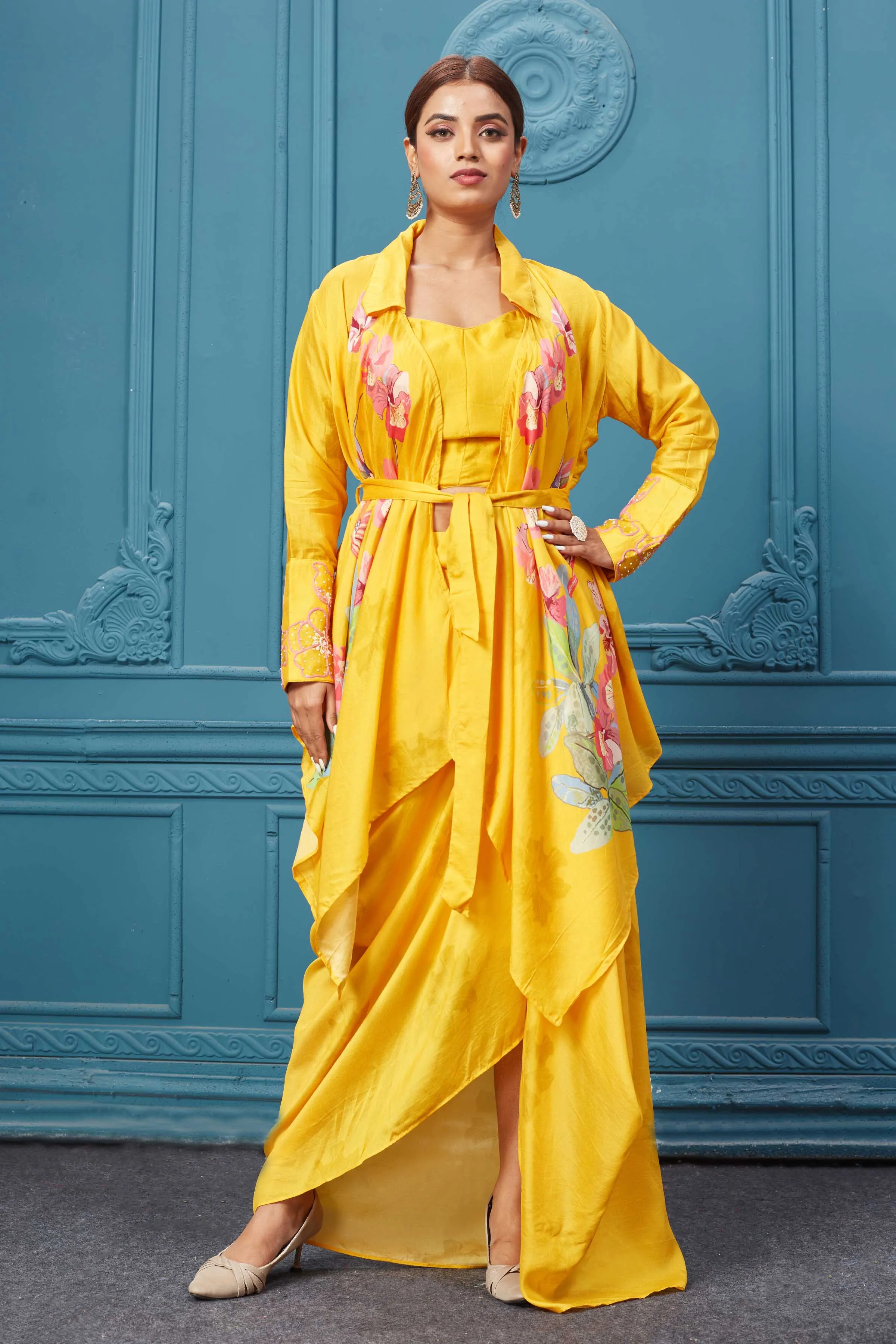 510019 Yellow Stylish Suit Set With Jacket