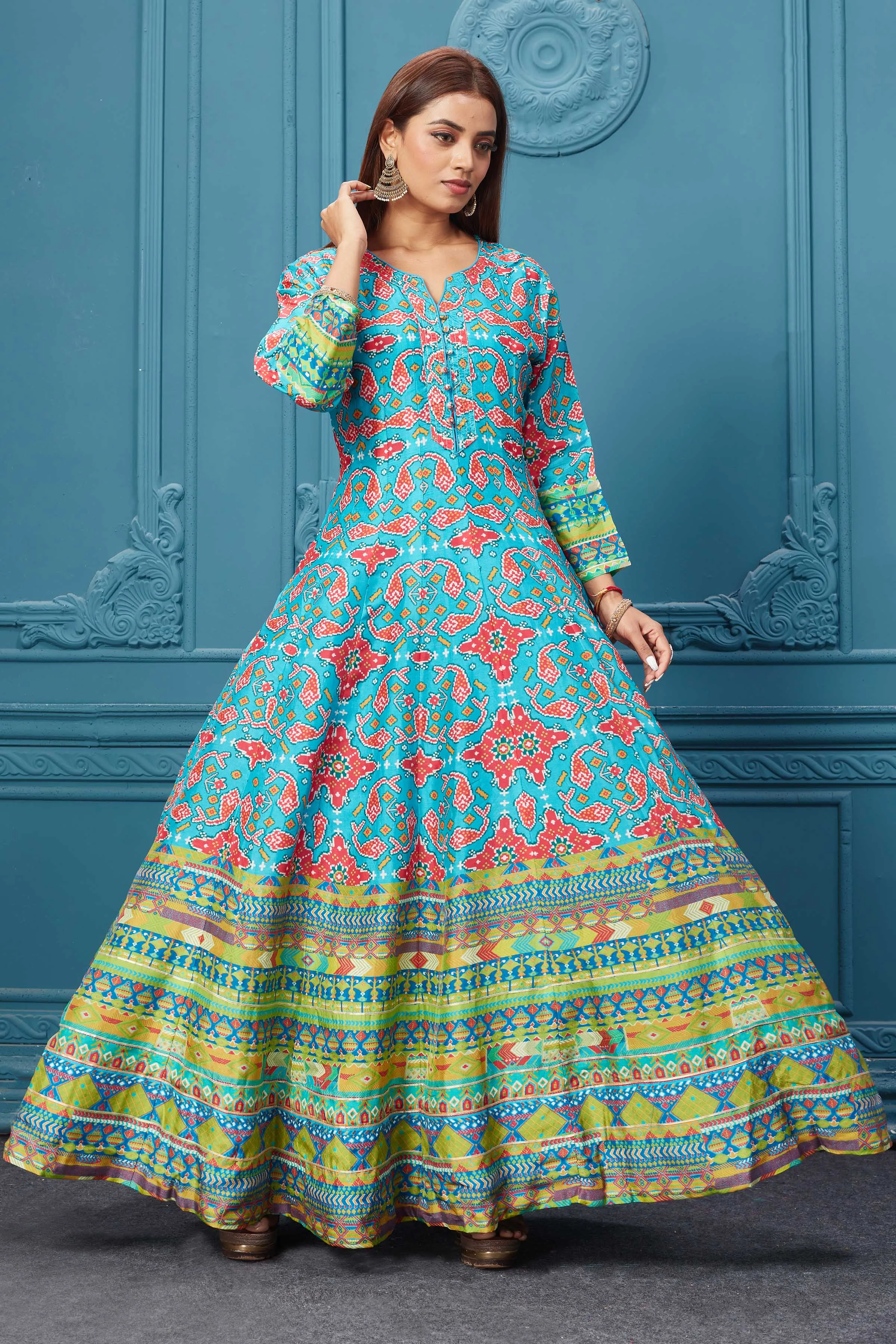 510023 Light Blue Embroidered Anarkali Set