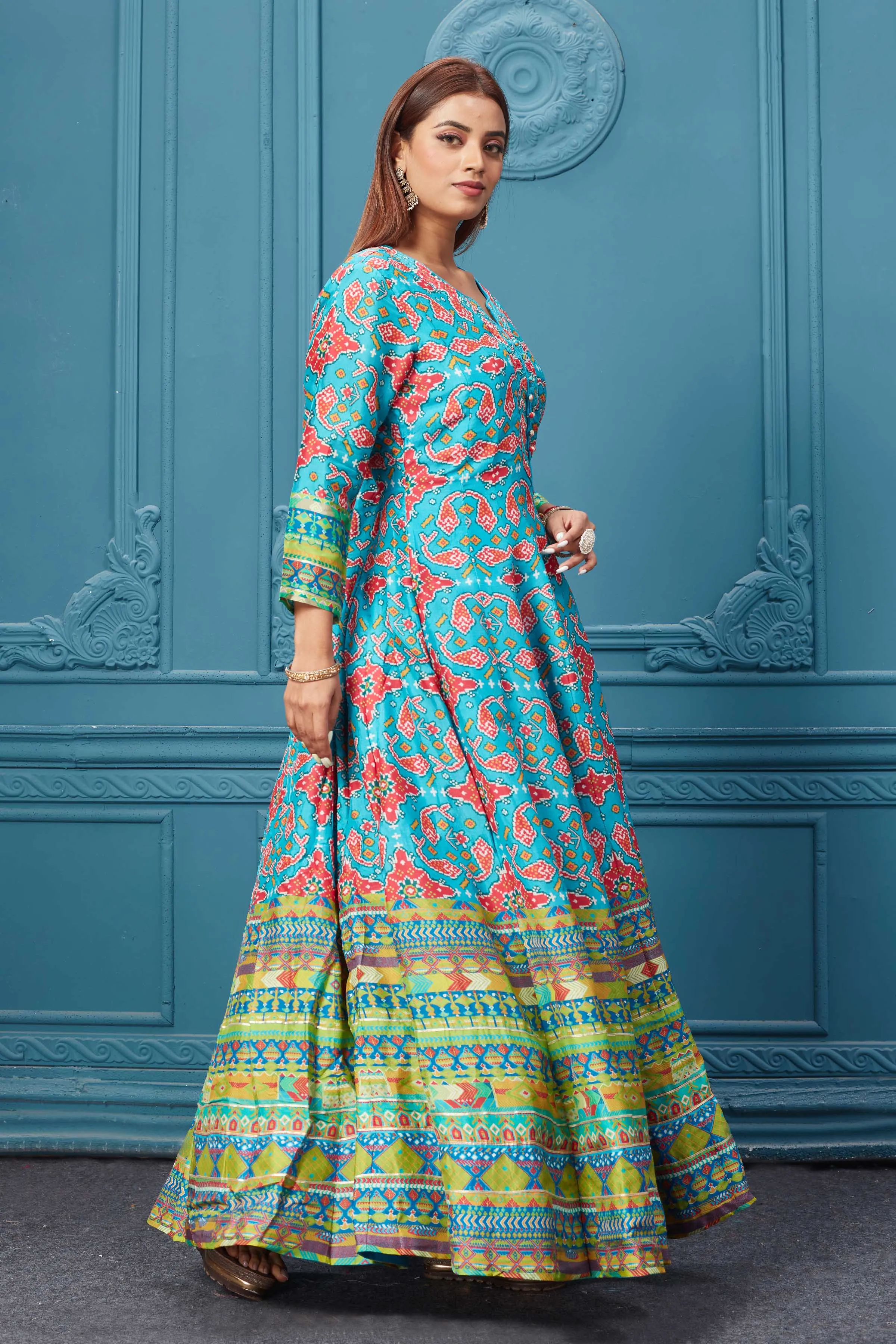 510023 Light Blue Embroidered Anarkali Set