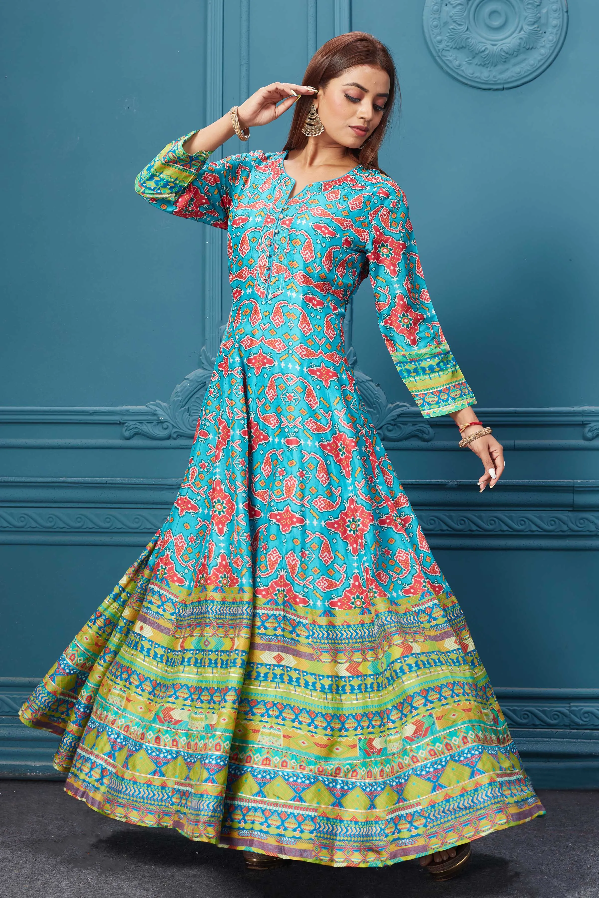 510023 Light Blue Embroidered Anarkali Set