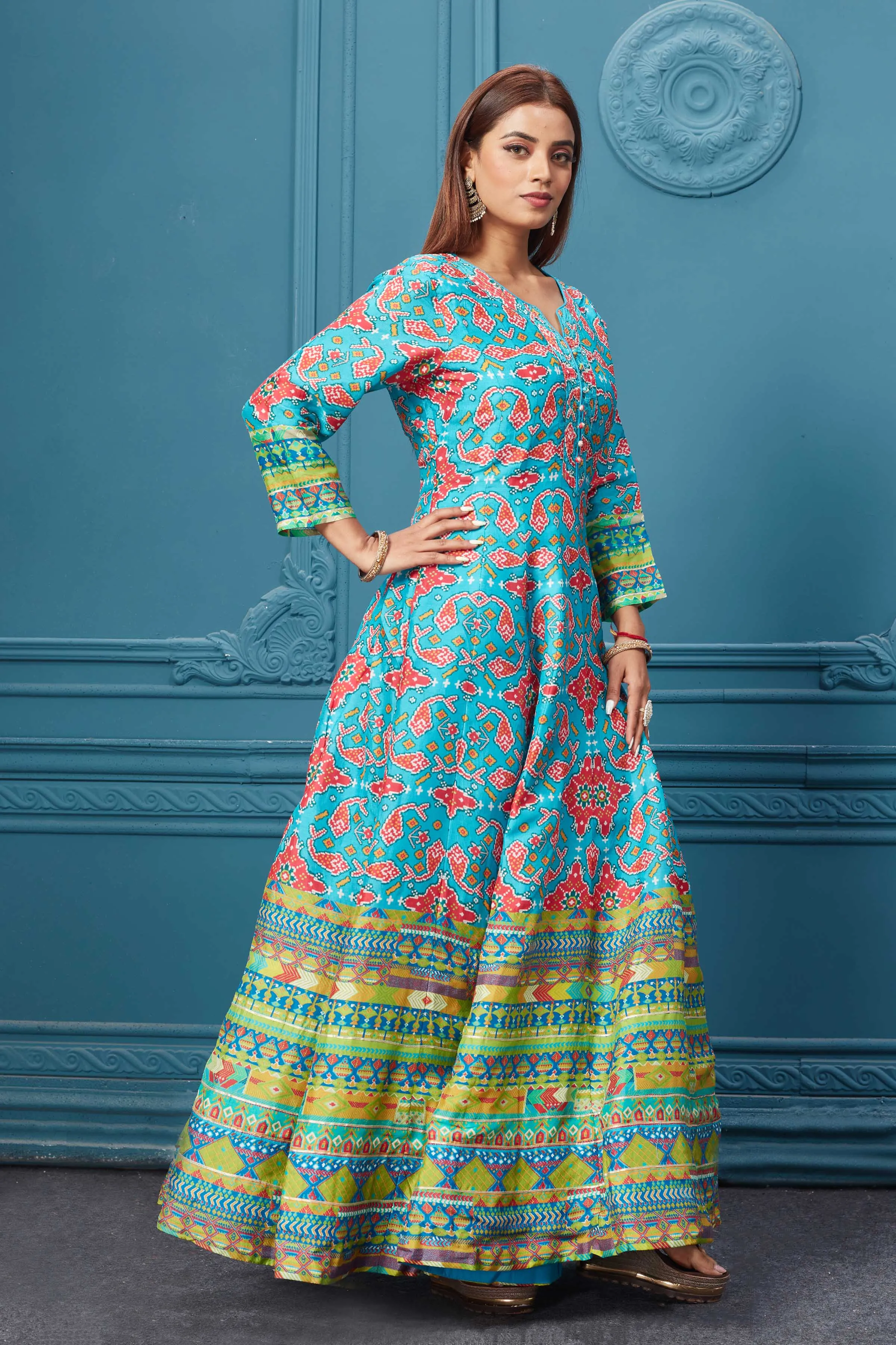 510023 Light Blue Embroidered Anarkali Set