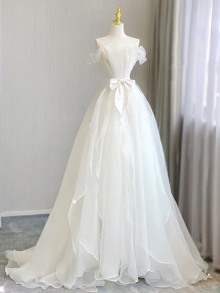 A-Line Organza White Long Prom Dress, White Long Formal Dress