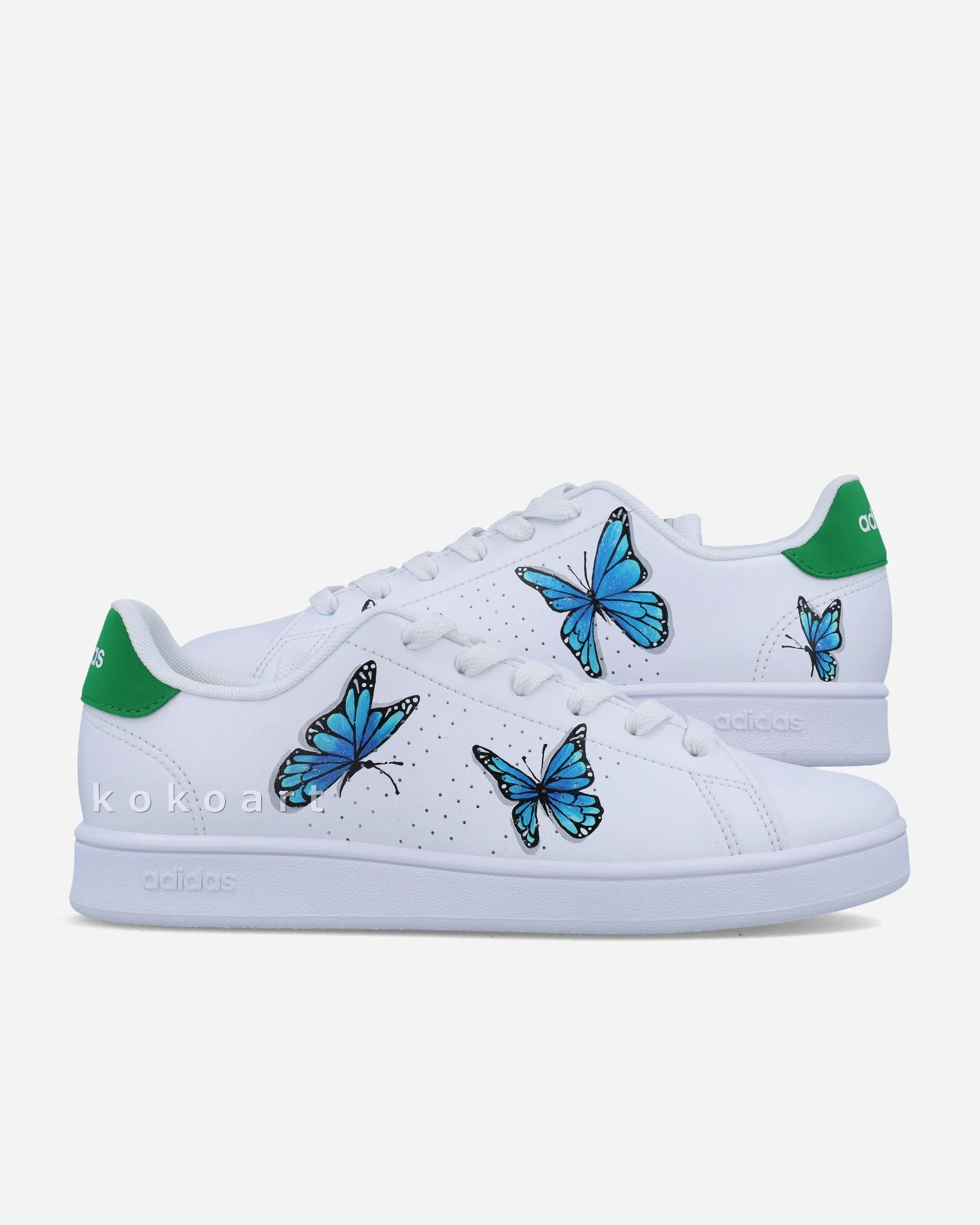 Adidas Advantage Hand Painted Blue Butterflies