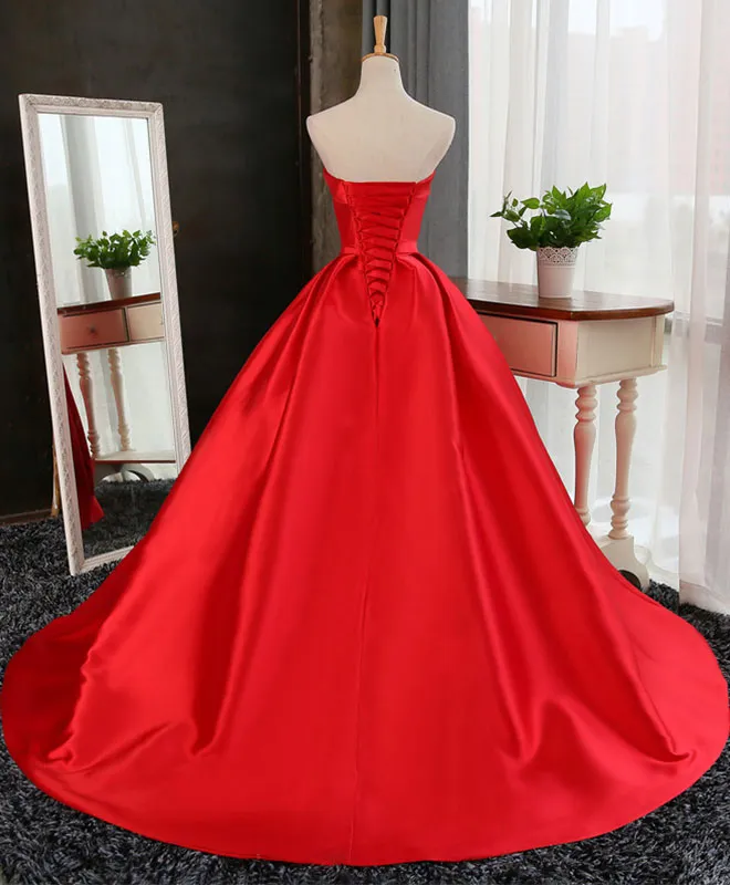 Aline Burgundy Satin Long Prom Gown,  Evening Dress