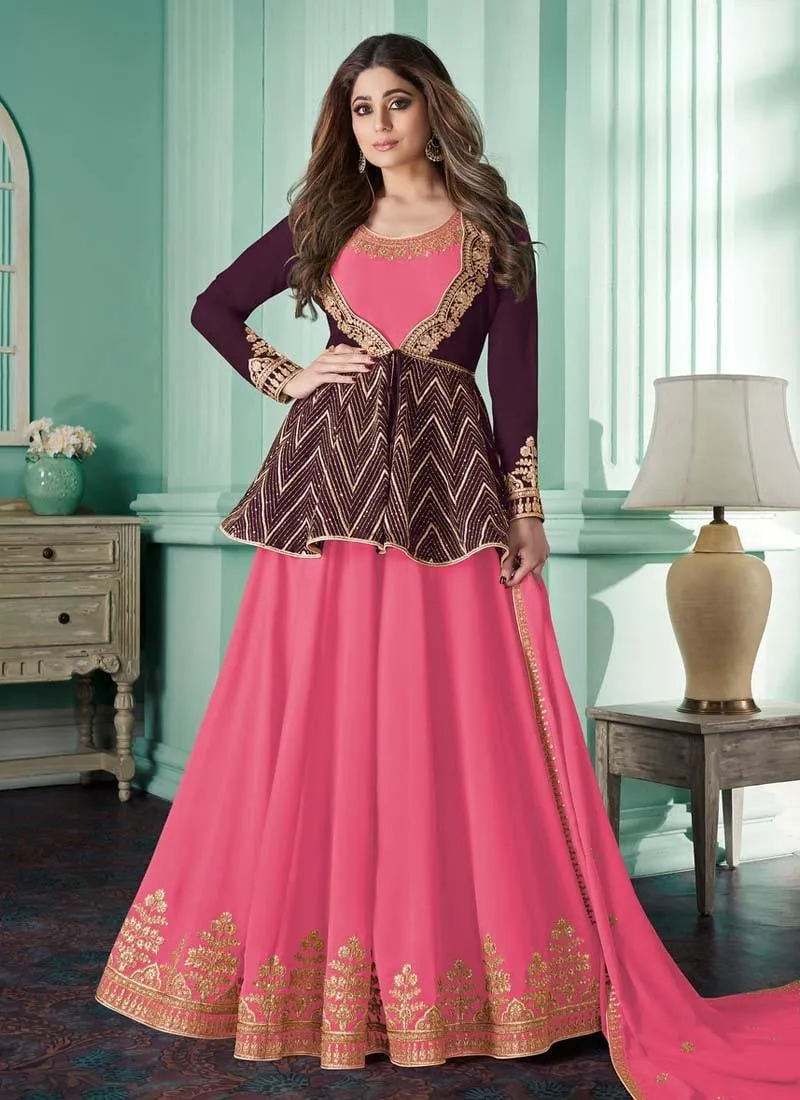 Amazing Georgette Material Pink Color Zari Work Anarkali Salwar Suit