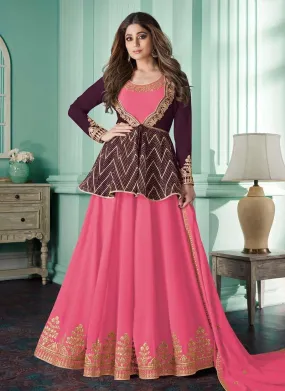 Amazing Georgette Material Pink Color Zari Work Anarkali Salwar Suit