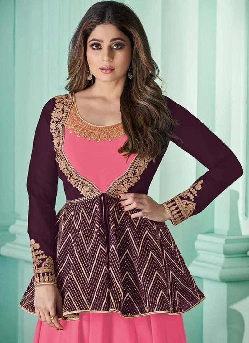 Amazing Georgette Material Pink Color Zari Work Anarkali Salwar Suit