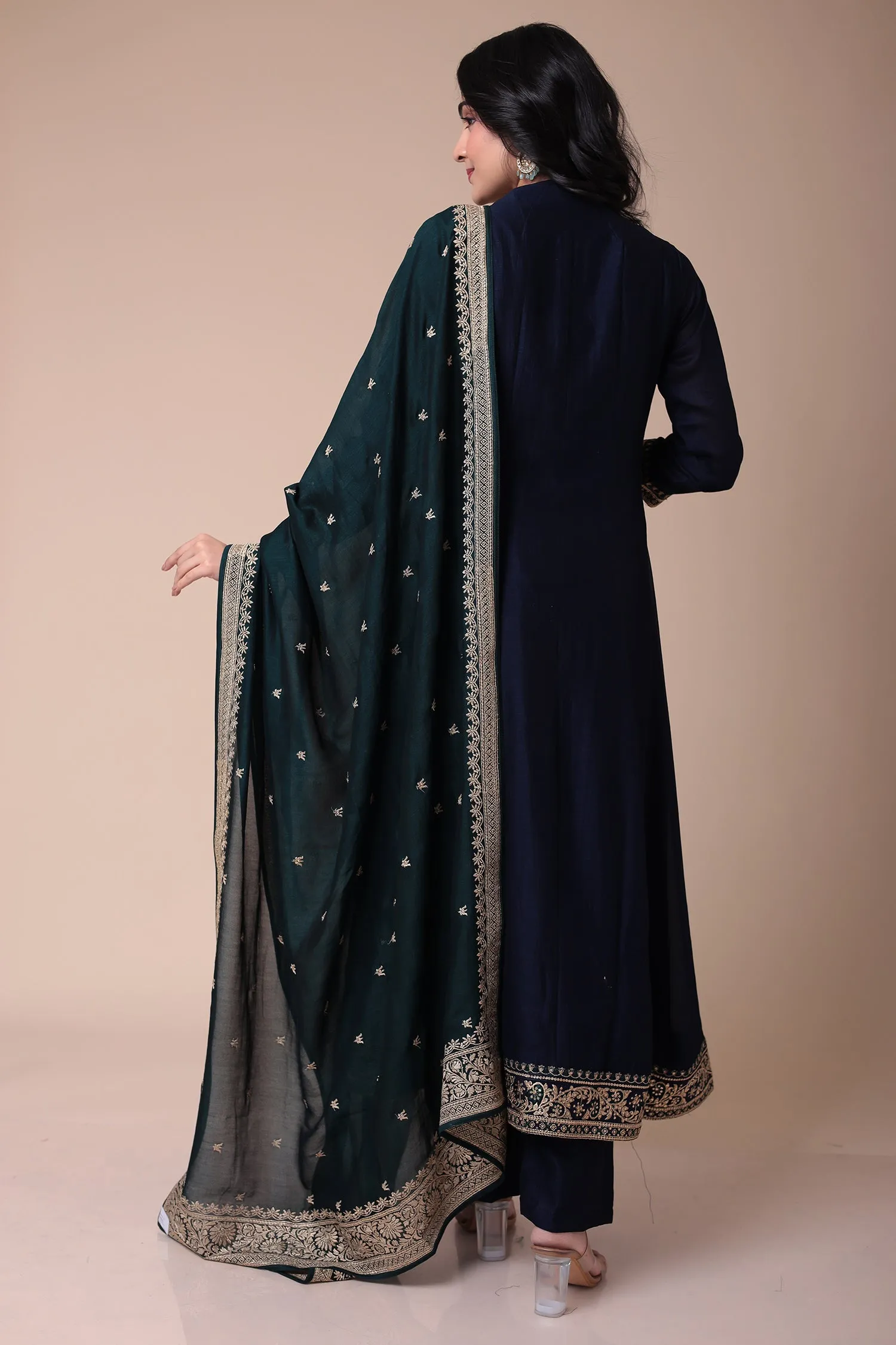 Anarkali Silk Suit with Embroidered Dupatta