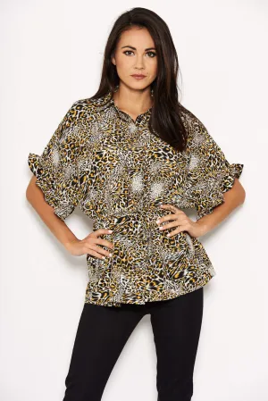 Animal Print Frill Sleeve Top