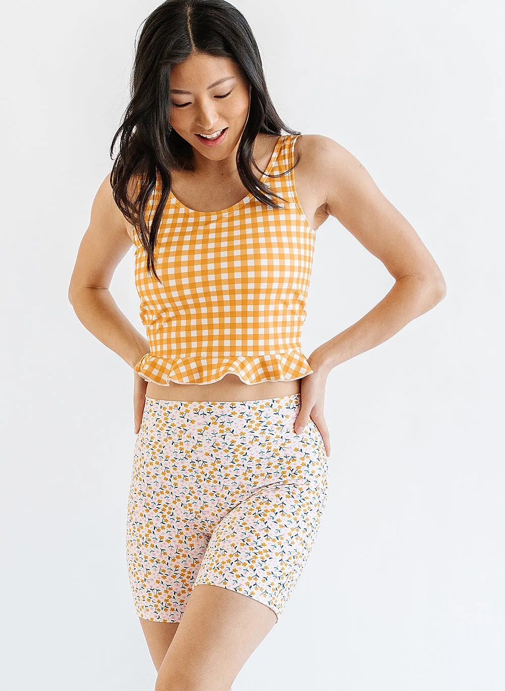 Apricot Gingham Scoop Crop Top