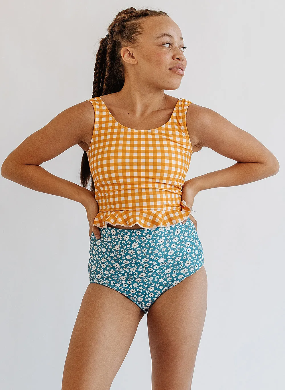 Apricot Gingham Scoop Crop Top