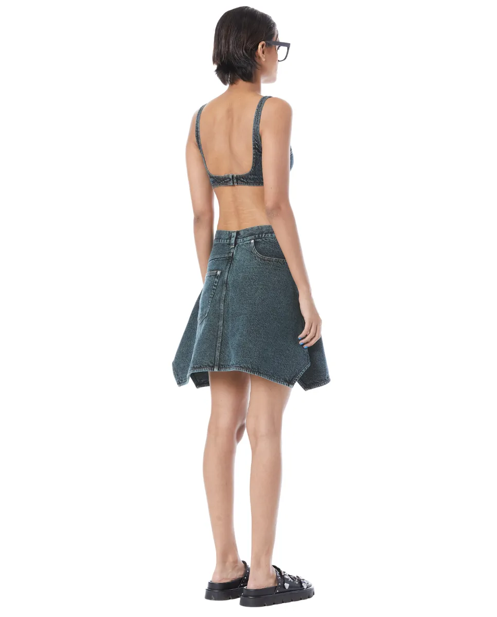 Asymmetric Denim Skirt Green