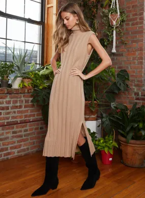 Autumn Cashmere - Panel Rib Maxi Turtleneck Dress - Cork