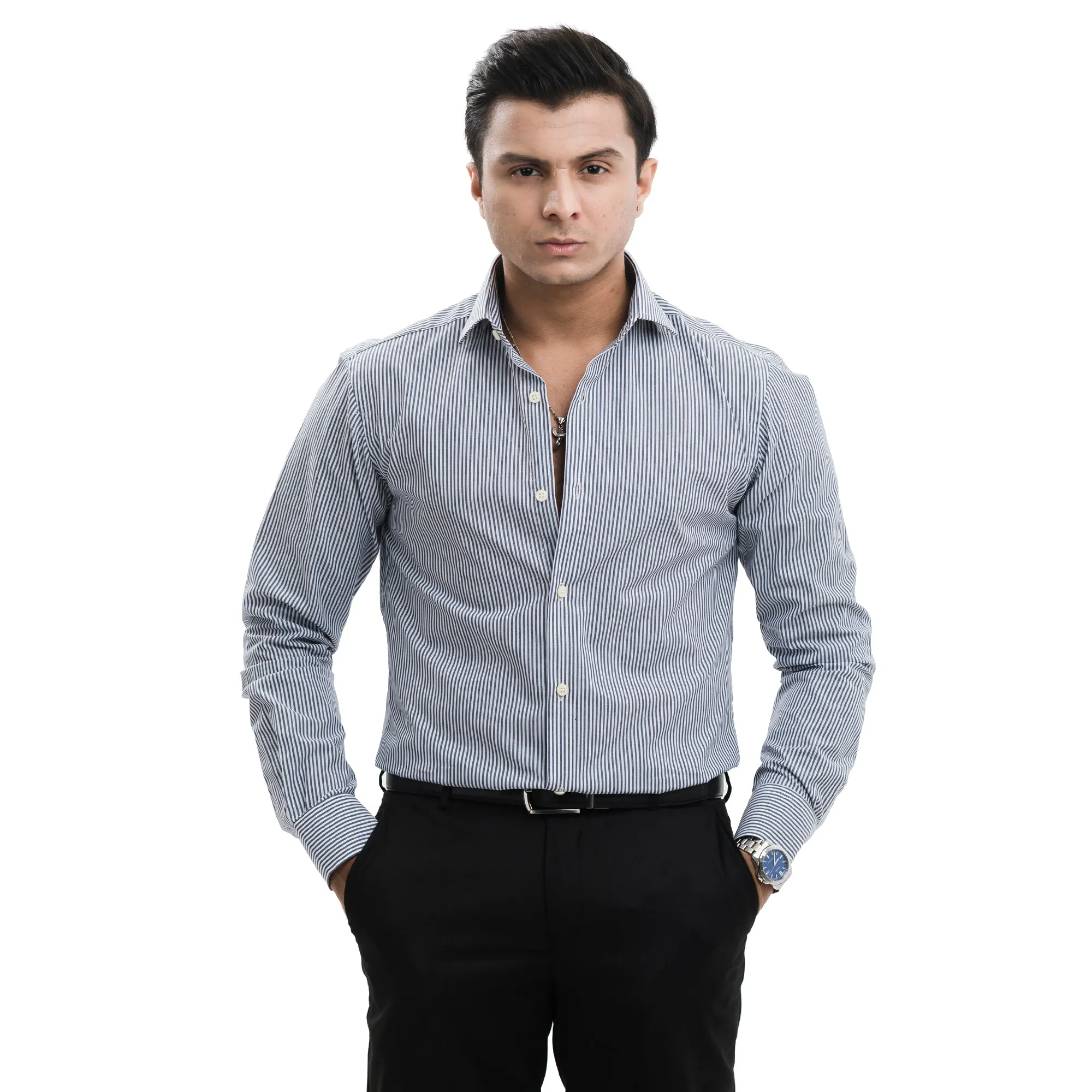 Bangal-striped Black/White Formal Shirt