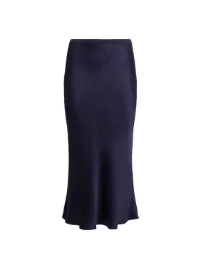 Bar Silk Skirt in Navy