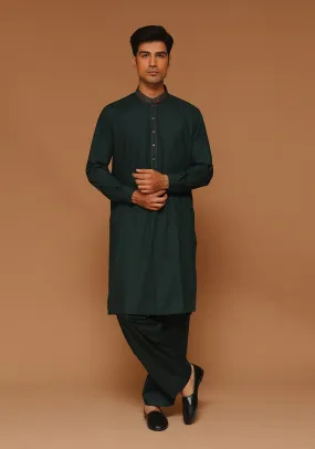 Basic  Poly Viscose Green Gables Classic Fit Embroidered Suit