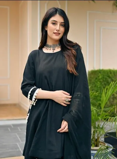 Black Embroidered Kodi Lace Work Salwar Suit Set