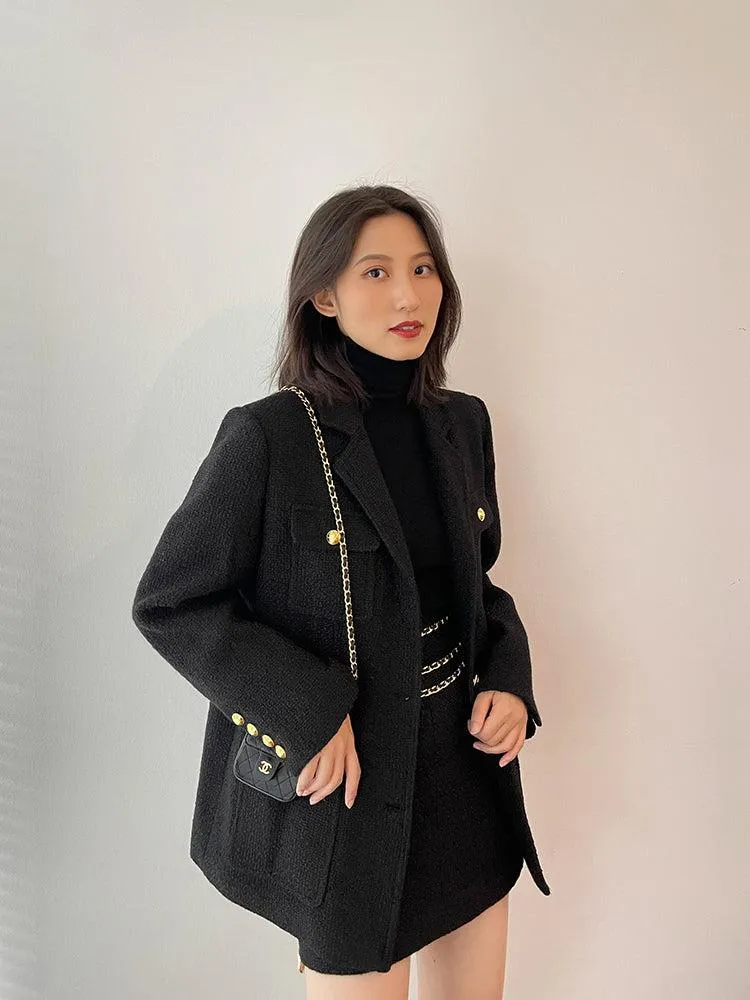 Black Tweed Blazer Jacket Coat