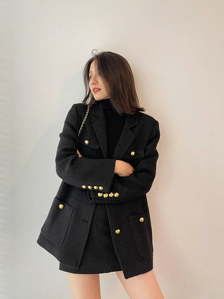 Black Tweed Blazer Jacket Coat