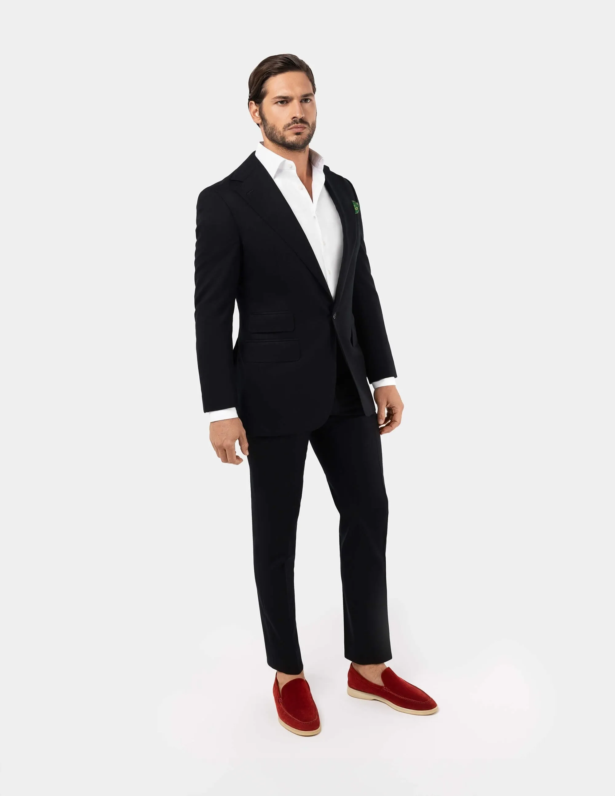 Black Wool Cashmere Notch Suit