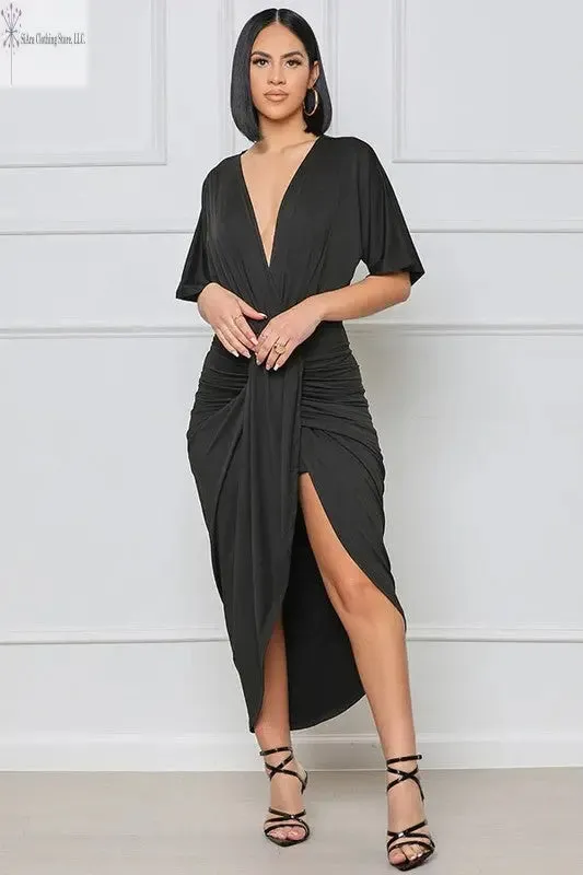 Black Wrap Sleeveless Midi Dress