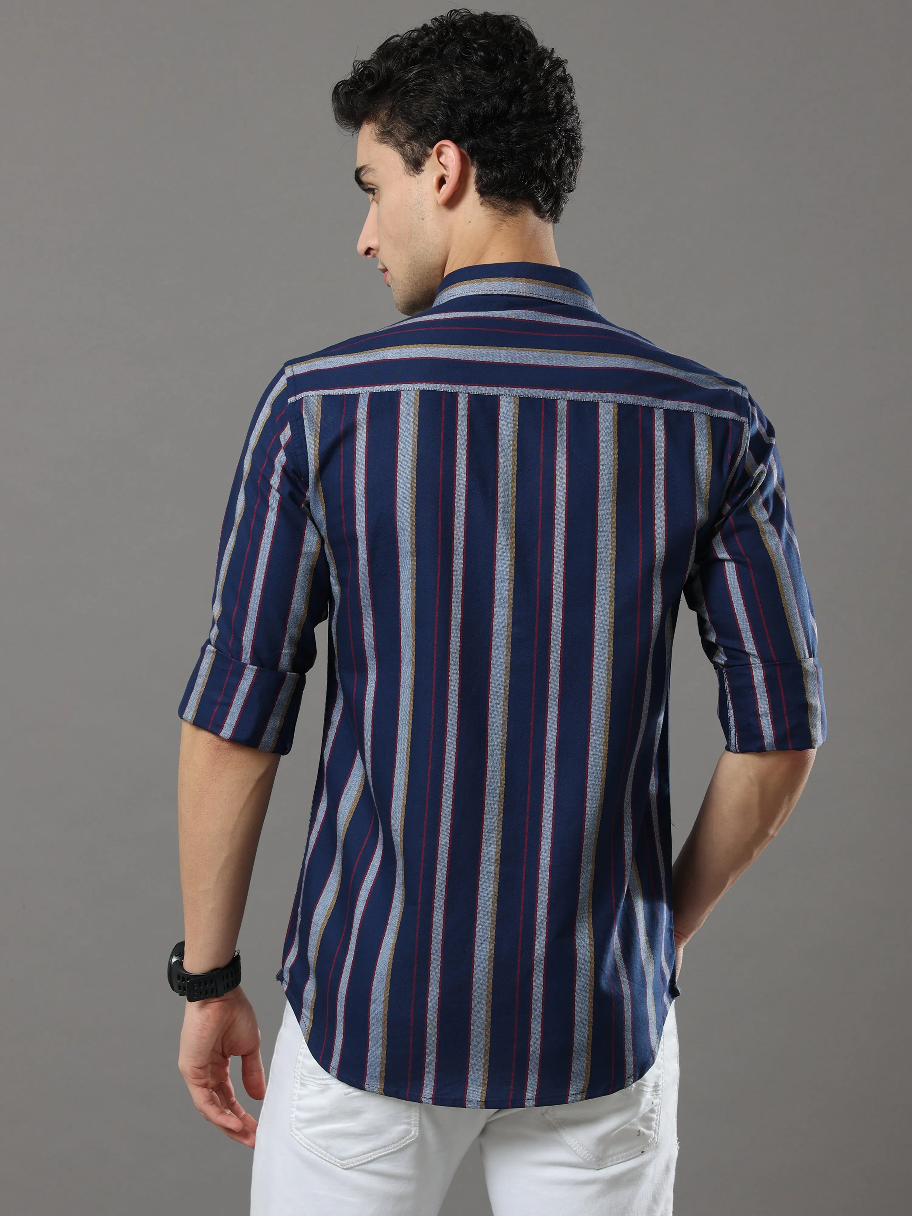 Blue And Grey Stripes Shirt