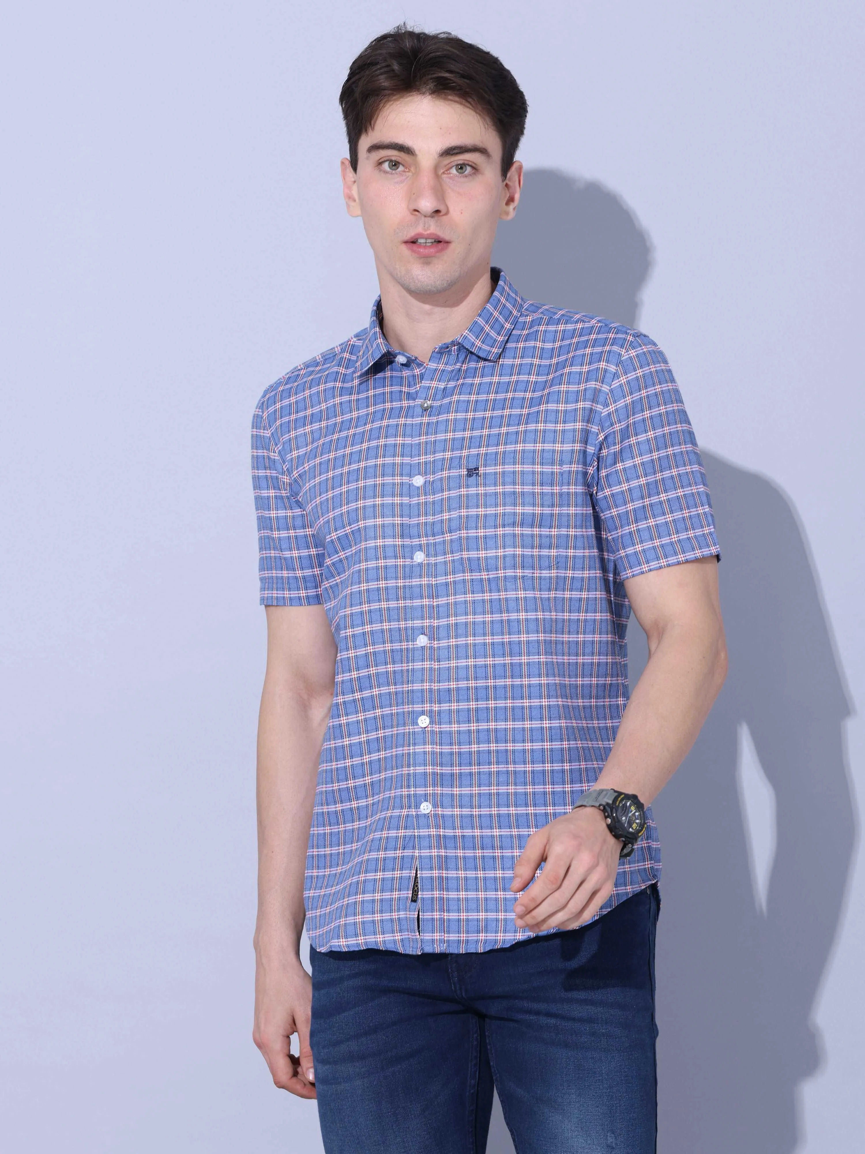 Blue Check Casual half sleeve Shirt