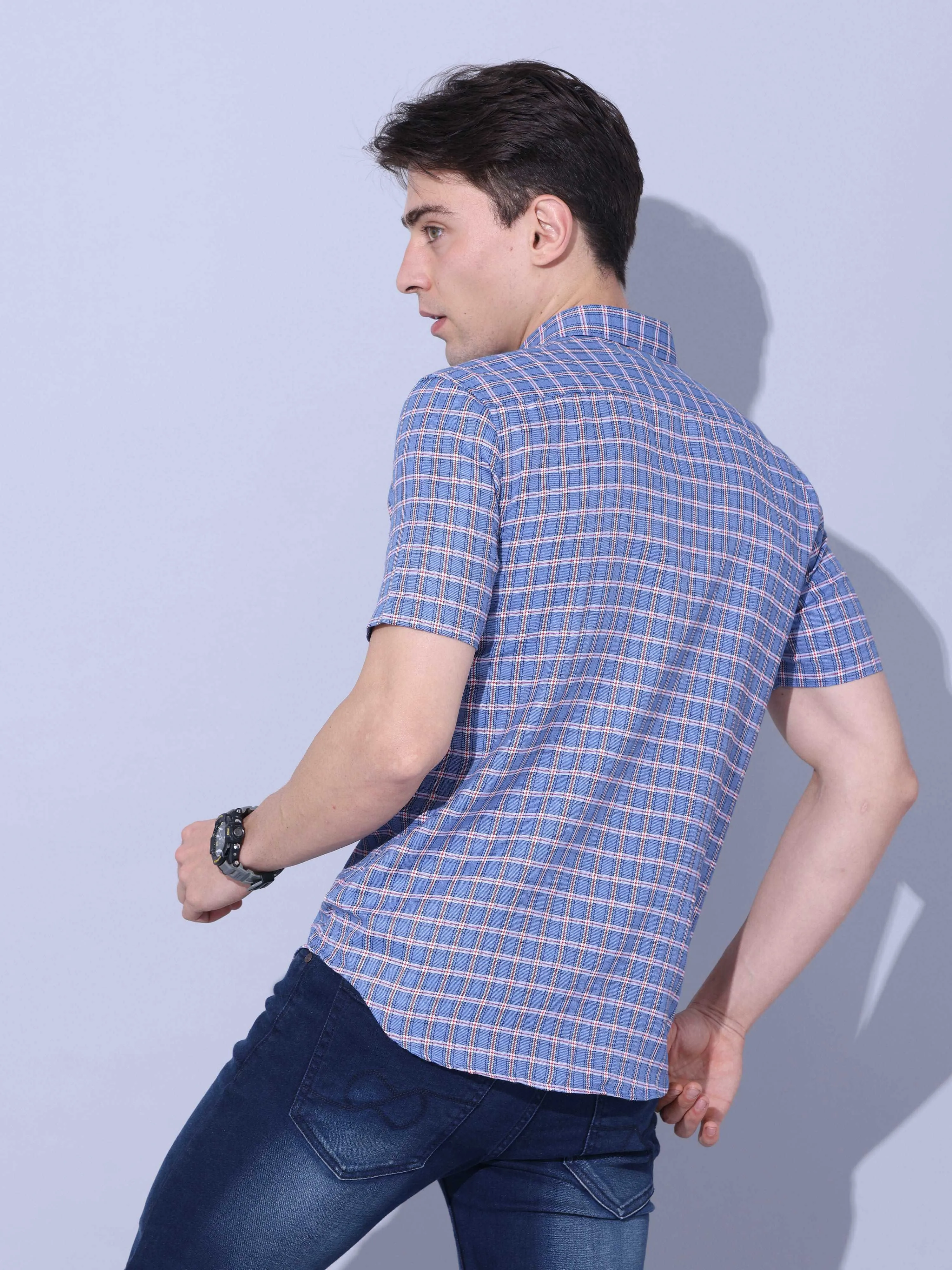 Blue Check Casual half sleeve Shirt