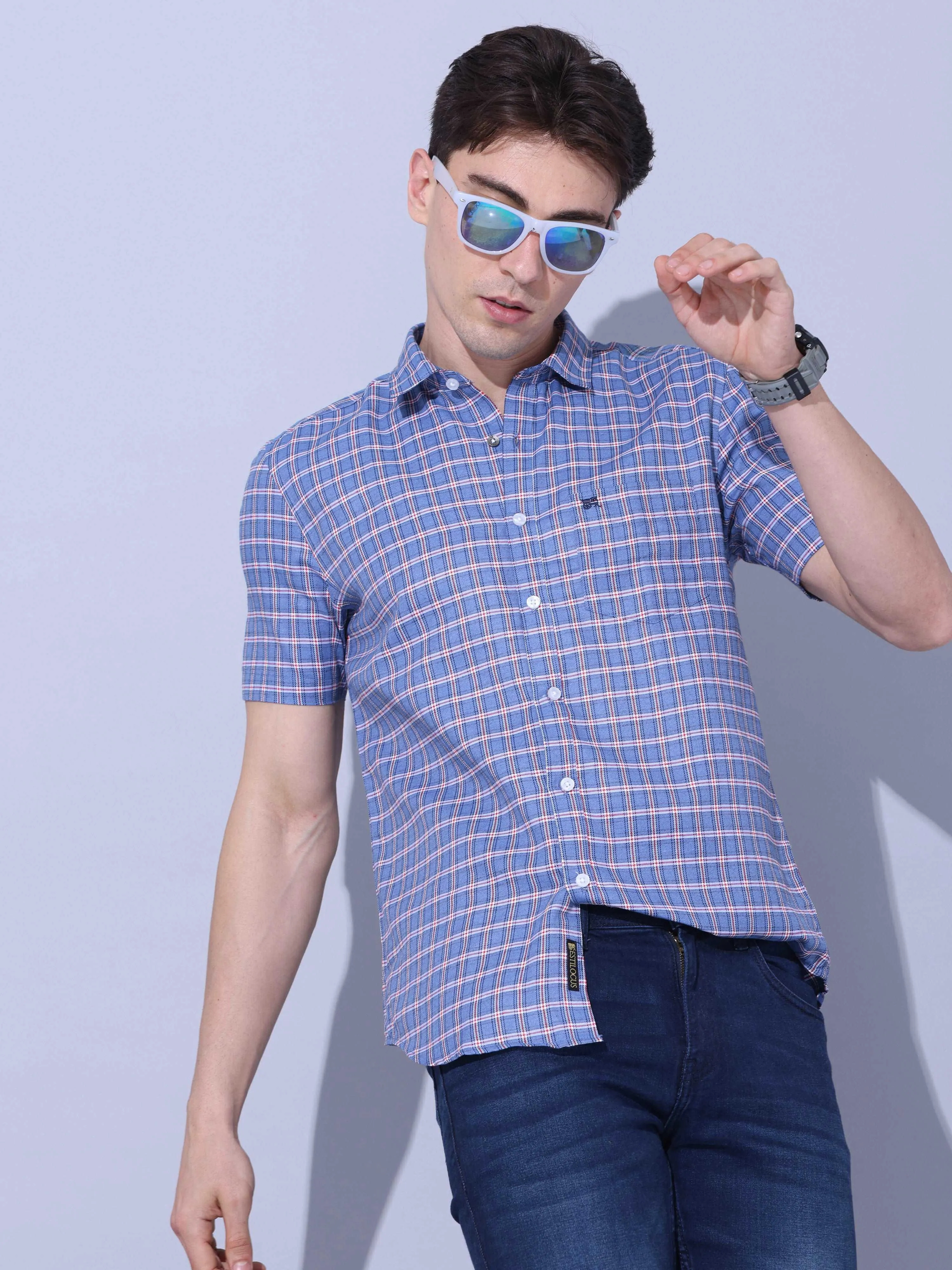 Blue Check Casual half sleeve Shirt