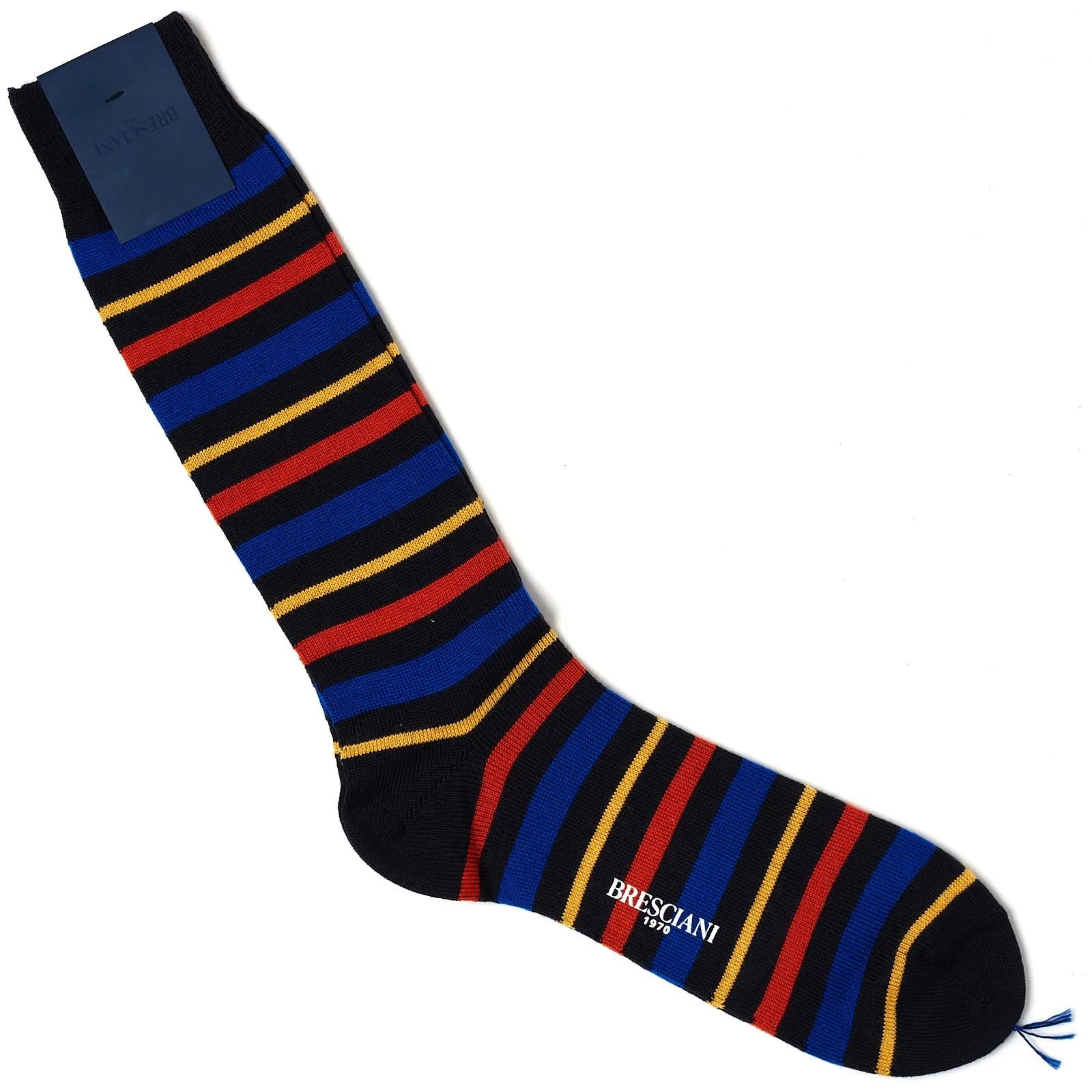 BRESCIANI Wool Balanced Striped Mid Calf Length Socks M-L