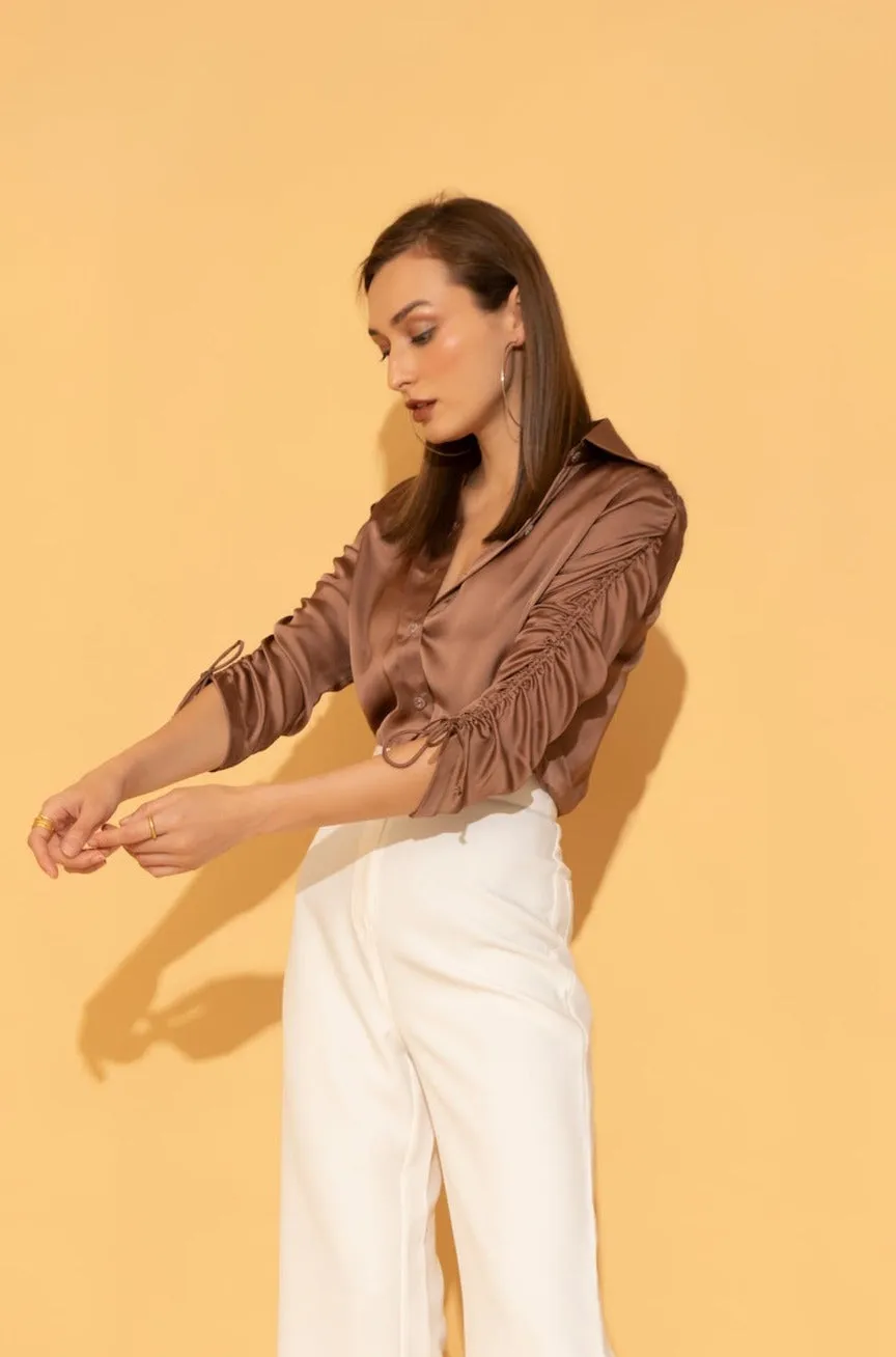 Brown String Sleeve Shirt