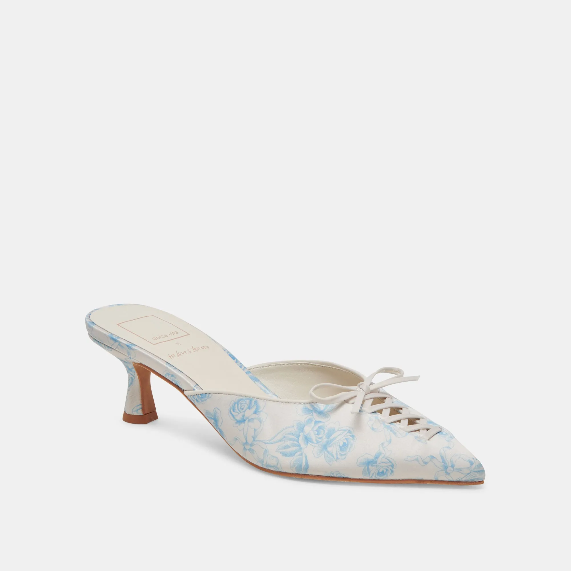 CAMILE WIDE HEELS BLUE FLORAL FABRIC