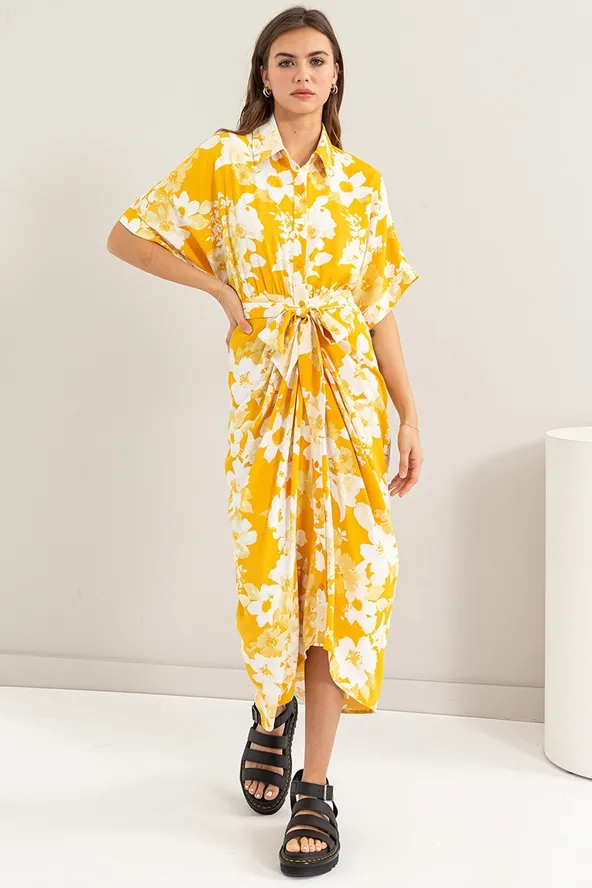 Canary Yellow Floral Printed Dress