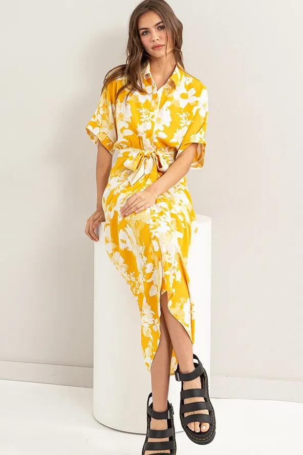 Canary Yellow Floral Printed Dress