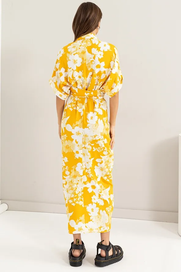 Canary Yellow Floral Printed Dress