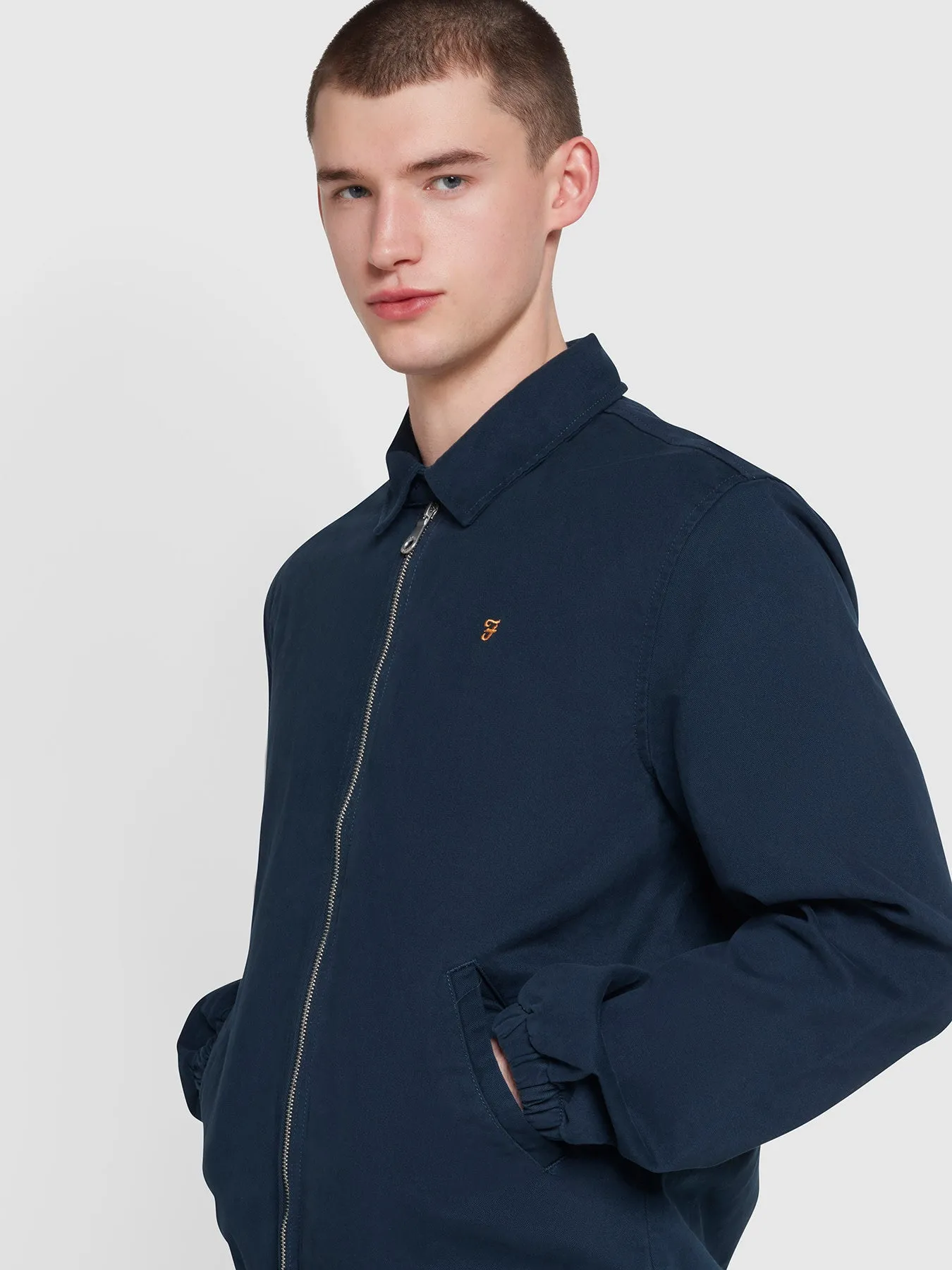 Cane Organic Cotton Harrington Style Jacket In True Navy