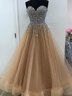 Champagne Gold Prom Dress Long, Evening Dress ,Winter Formal Dress, Pageant Dance Dresses, Graduation School Party Gown, PC0218