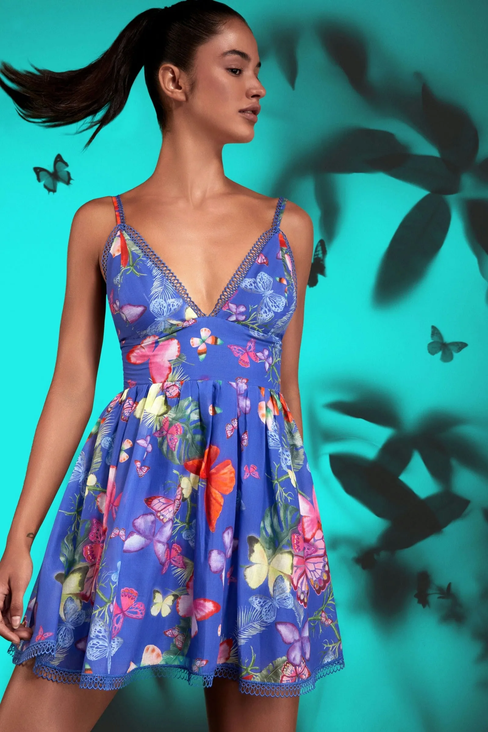 Charo Ruiz Issya Short Dress - Blue Butterfly Print