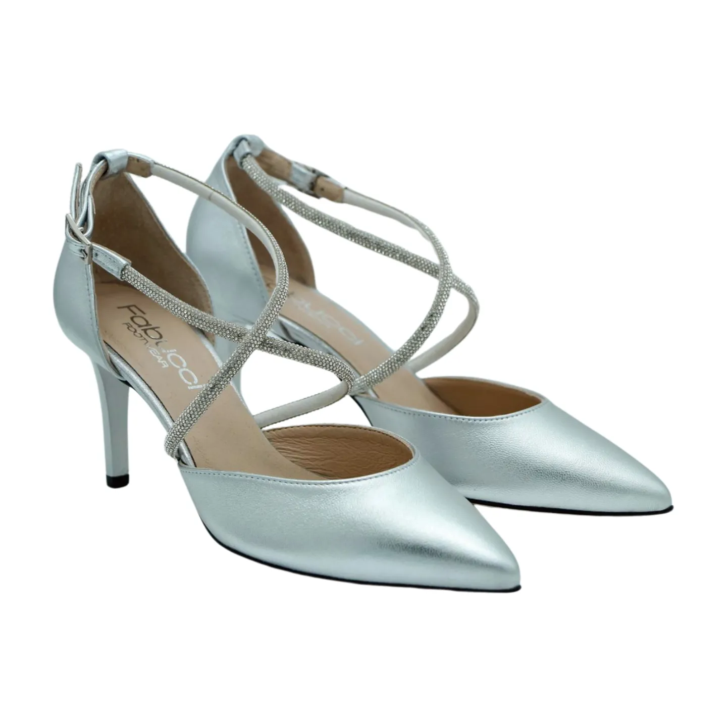 FABUCCI Silver Diamante  Pointed Toe Heeled Shoe