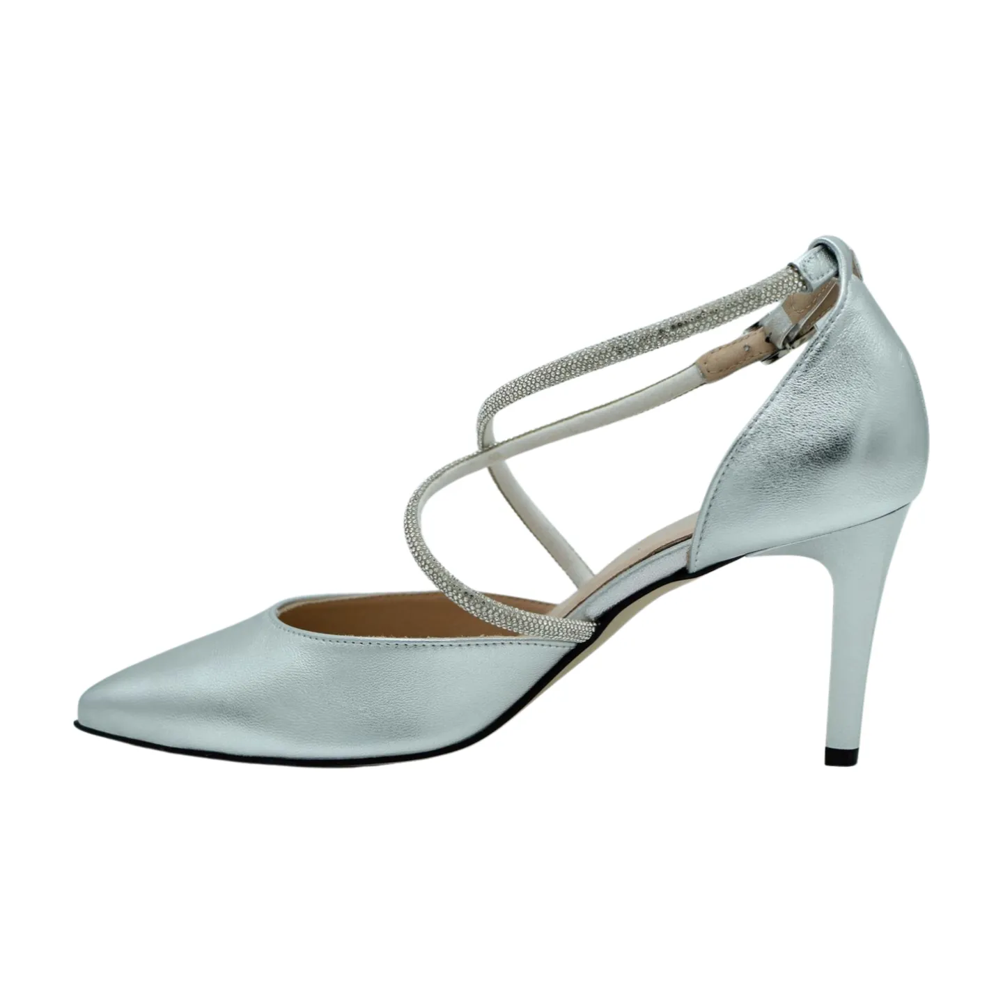 FABUCCI Silver Diamante  Pointed Toe Heeled Shoe