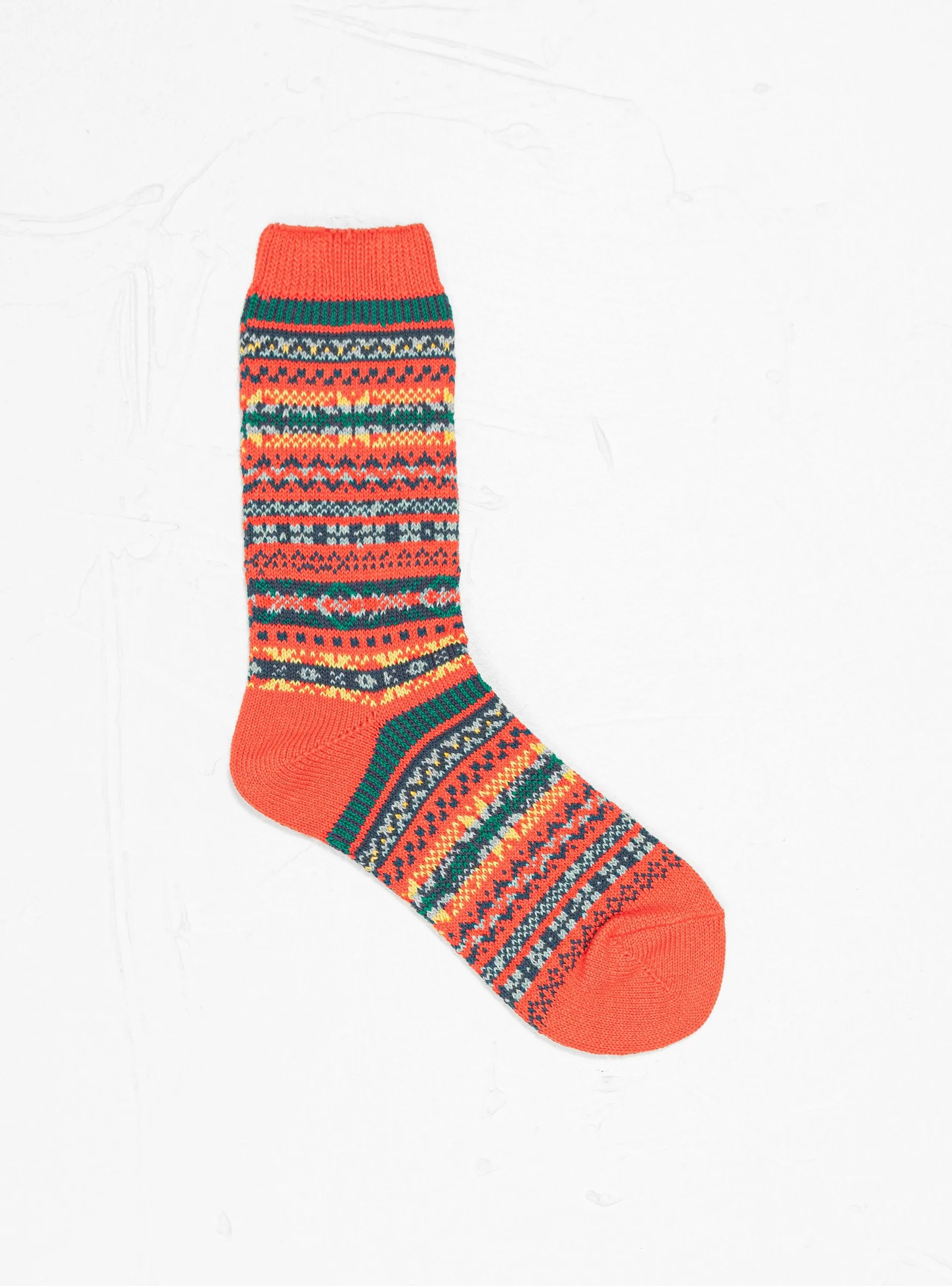 Fairisle Jacquard Crew Socks Red