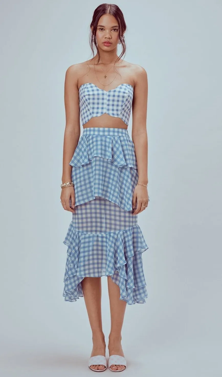 For Love and Lemons Dorothy Ruffled Midi Skirt