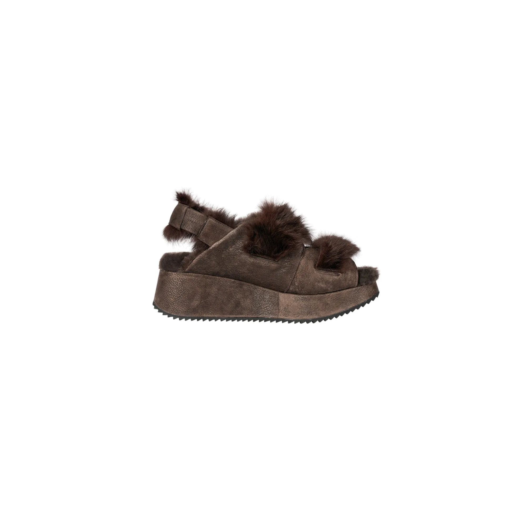 Fur Sandal Grattato Dark Brown