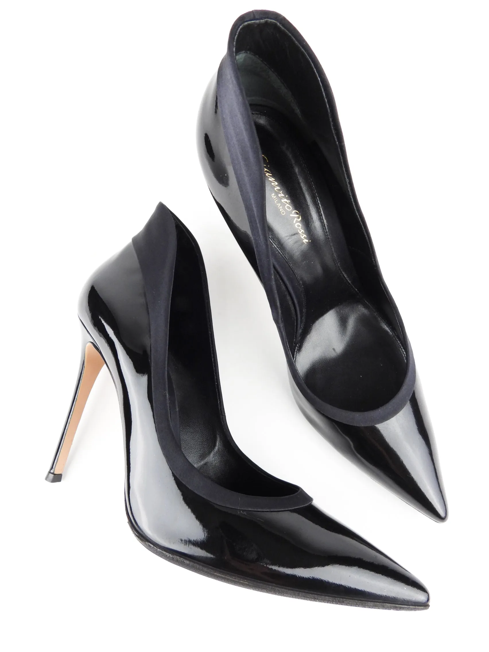 Gianvito Rossi Black Patent Leather and Satin Stiletto Heel Pump - 41