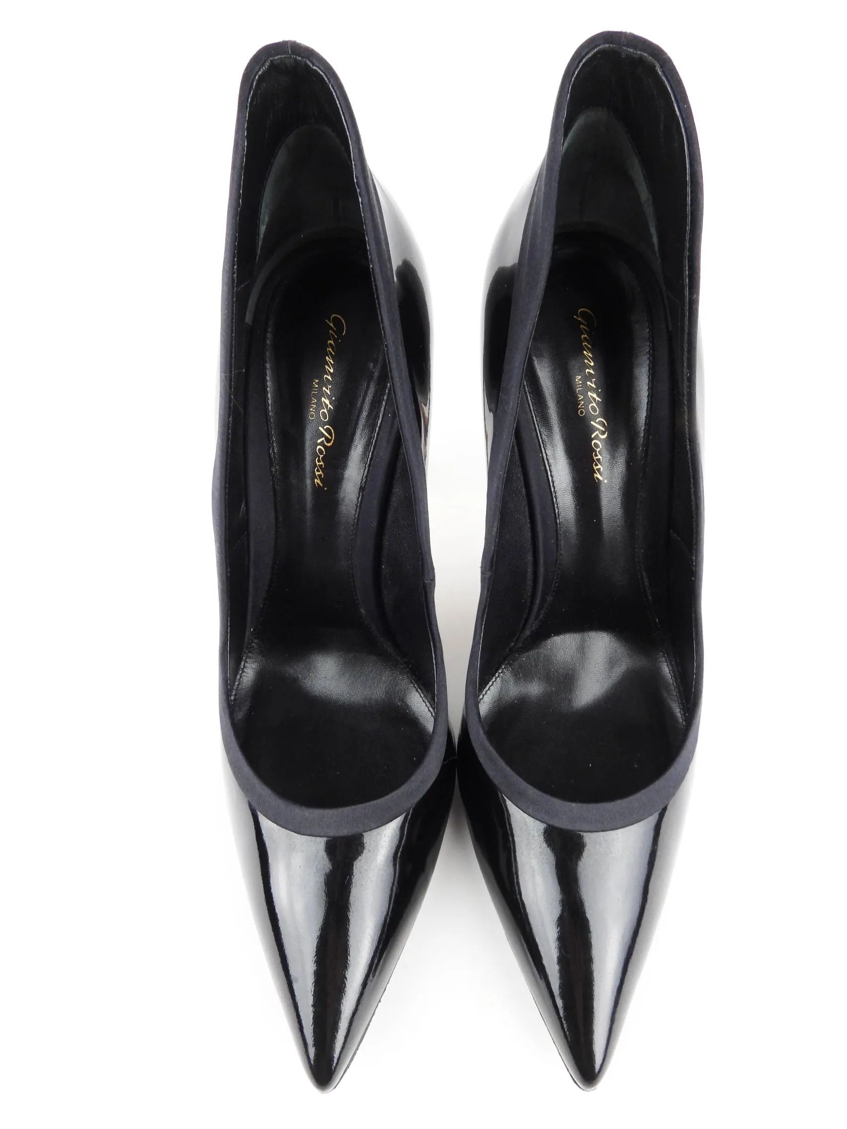 Gianvito Rossi Black Patent Leather and Satin Stiletto Heel Pump - 41