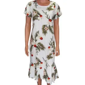 Half Sleeve Hawaiian Rayon Dress with White Orchid and White Background