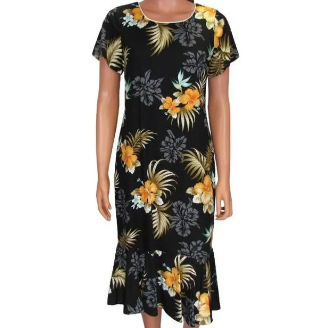 Half Sleeve Hawaiian Rayon Dress with White Orchid and White Background