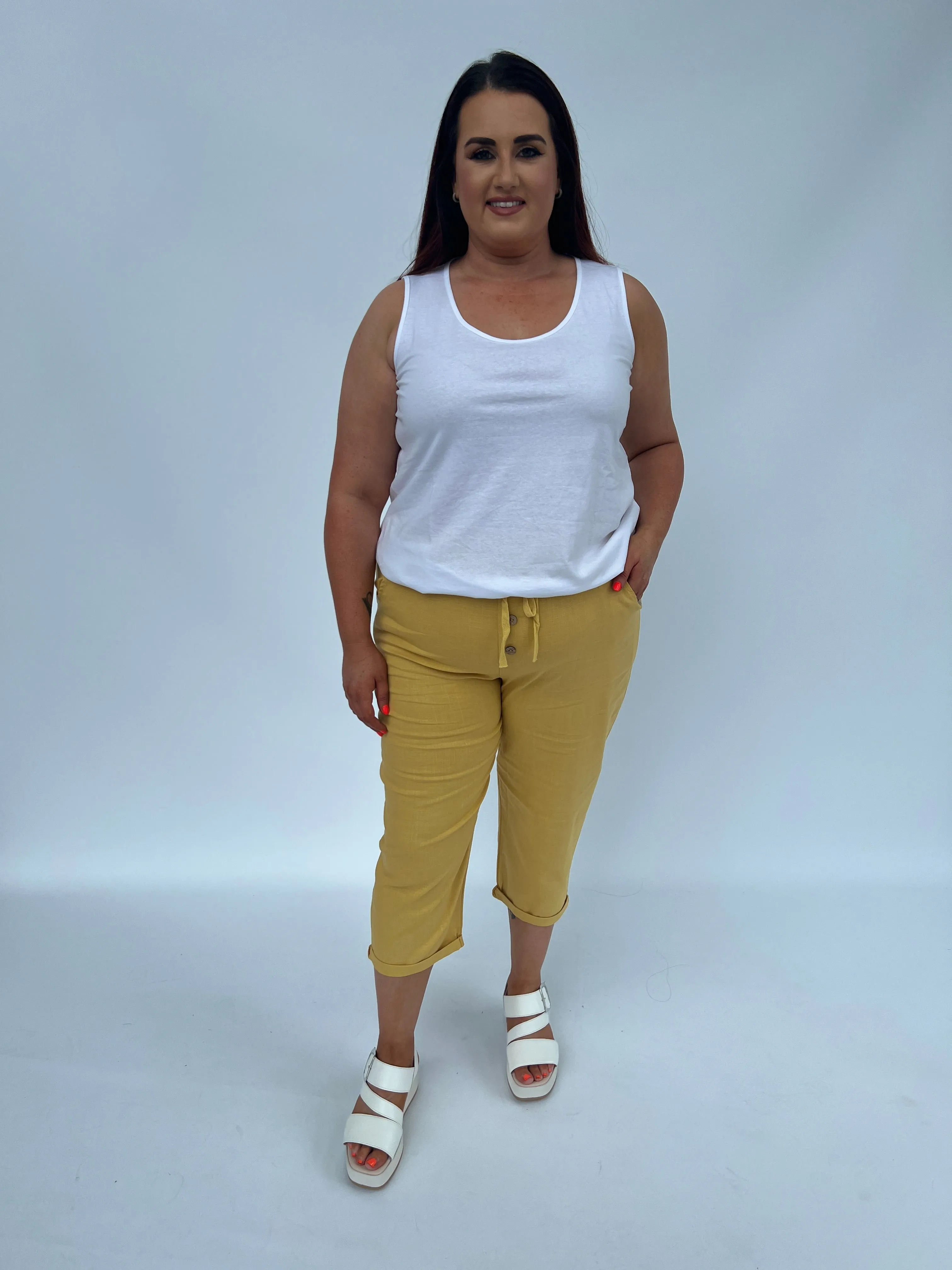 Indy Linen Crops in Mustard