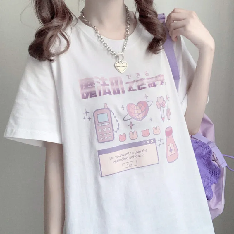 JAPANESE “MAGIC” PREPPY PRINT OVERSIZE T-SHIRT BY50044