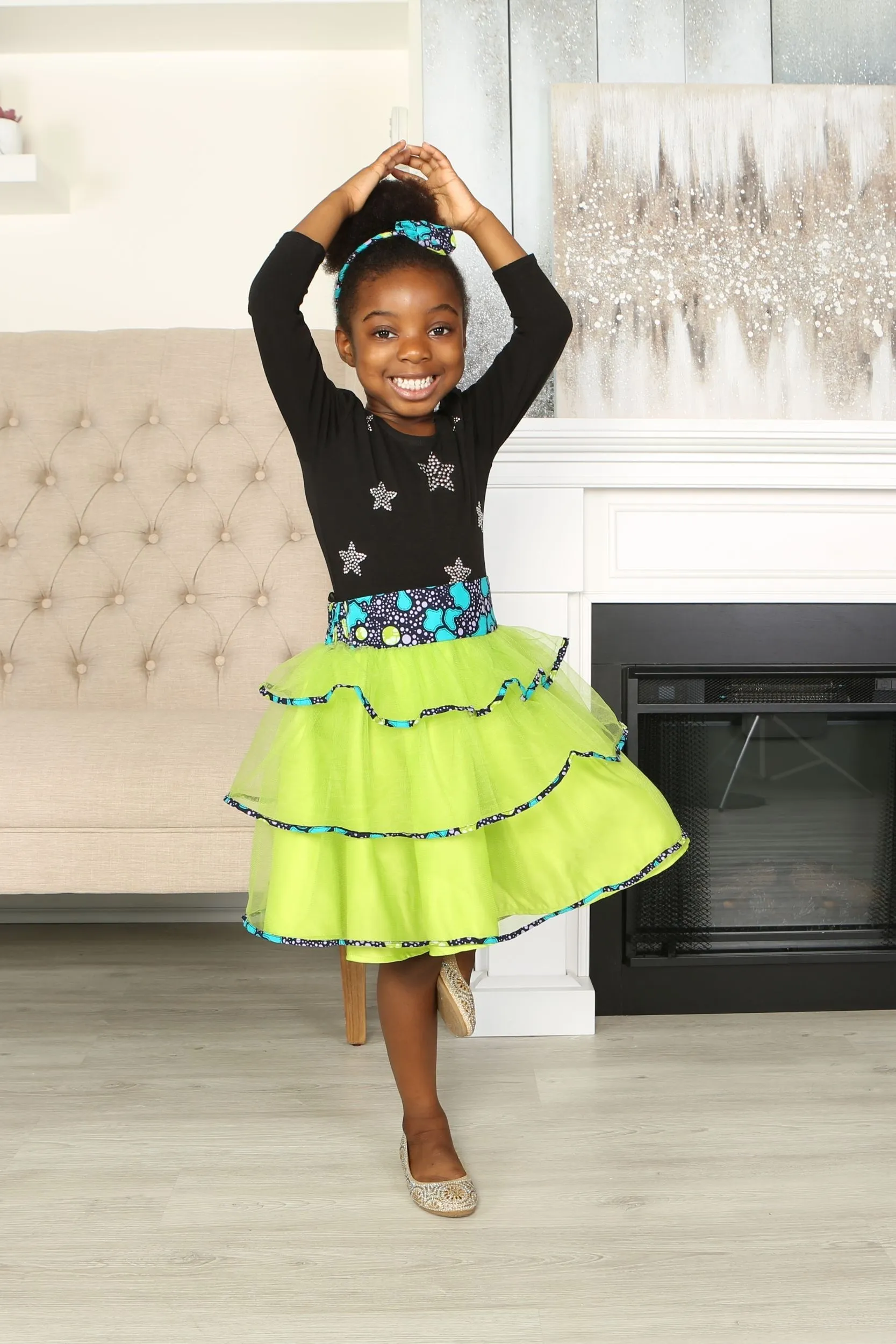 JOY AFRICAN PRINT GIRLS' TIERED TULLE SKIRT